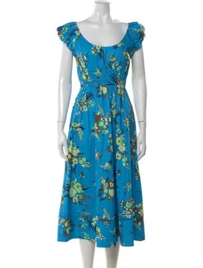 Pre-owned Tory Burch Floral Print Midi Length Dress In Blue