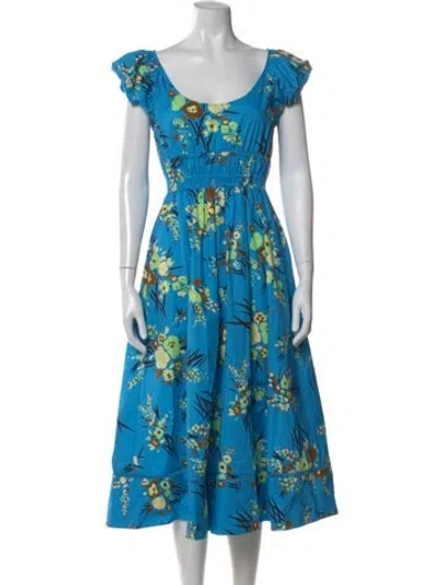 Pre-owned Tory Burch Floral Print Midi Length Dress In Blue