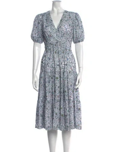 Pre-owned Tory Burch Floral Print Midi Length Dress In Blue