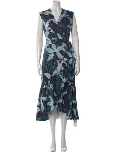 Pre-owned Tory Burch Floral Print Midi Length Dress In Blue