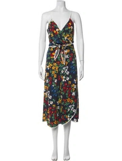 Pre-owned Tory Burch Floral Print Midi Length Dress In Blue