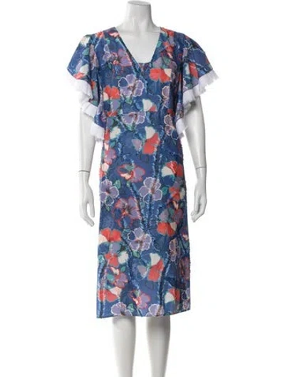 Pre-owned Tory Burch Floral Print Midi Length Dress In Blue