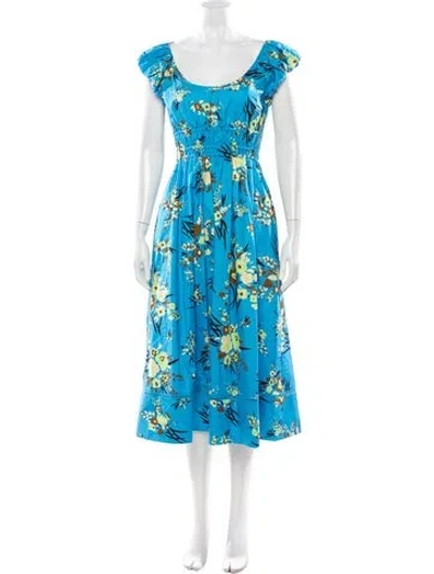 Pre-owned Tory Burch Floral Print Midi Length Dress In Blue