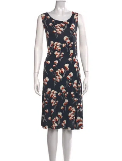 Pre-owned Tory Burch Floral Print Midi Length Dress In Blue