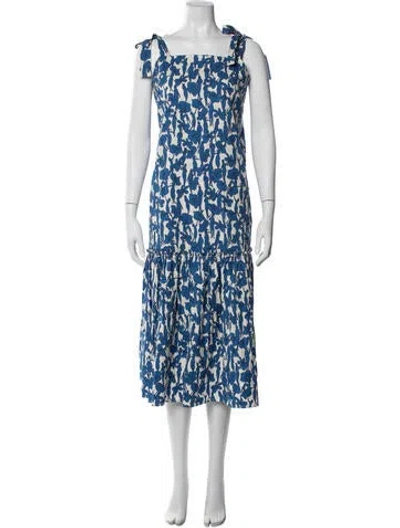 Pre-owned Tory Burch Floral Print Midi Length Dress In Blue/white