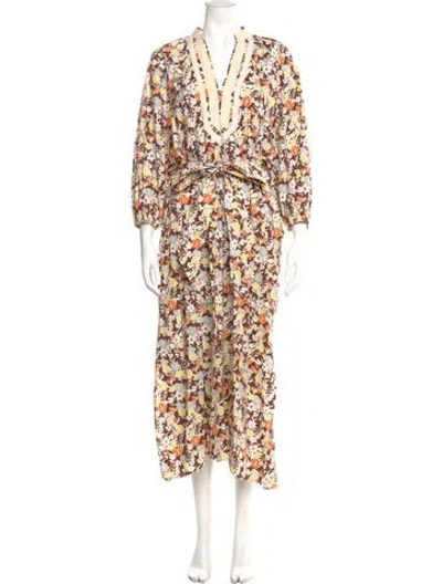 Pre-owned Tory Burch Floral Print Midi Length Dress In Brown