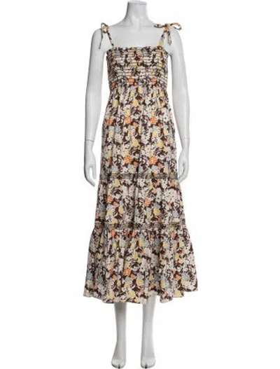 Pre-owned Tory Burch Floral Print Midi Length Dress In Brown