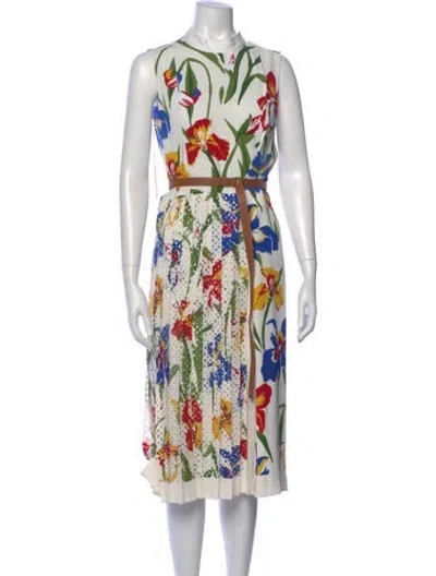 Pre-owned Tory Burch Floral Print Midi Length Dress In Gold