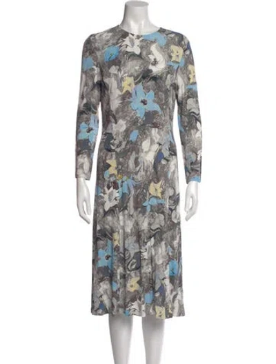 Pre-owned Tory Burch Floral Print Midi Length Dress In Gray