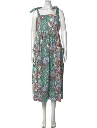 Pre-owned Tory Burch Floral Print Midi Length Dress In Green/pink