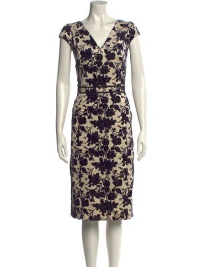 Pre-owned Tory Burch Floral Print Midi Length Dress In Neutral