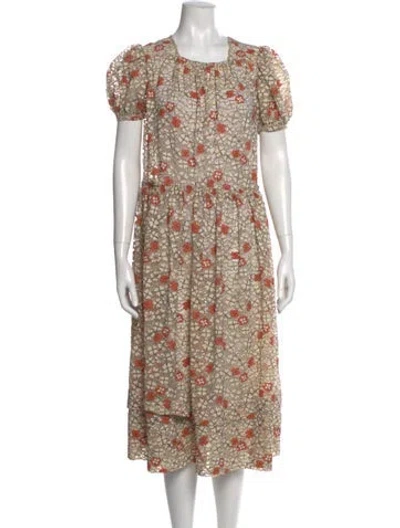 Pre-owned Tory Burch Floral Print Midi Length Dress In Neutral