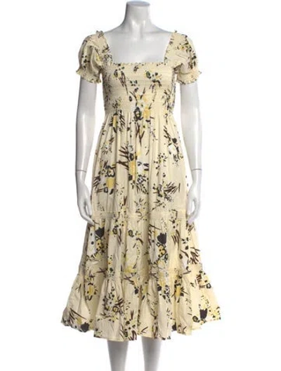 Pre-owned Tory Burch Floral Print Midi Length Dress In Neutral