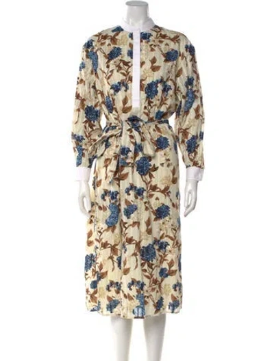 Pre-owned Tory Burch Floral Print Midi Length Dress In Neutral