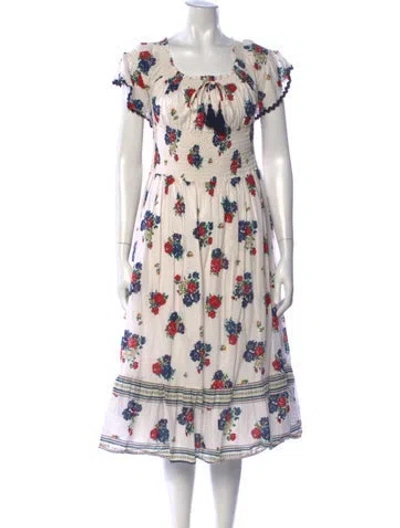 Pre-owned Tory Burch Floral Print Midi Length Dress In Neutrals