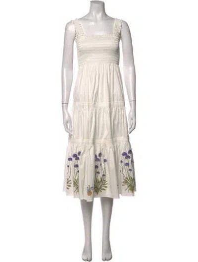 Pre-owned Tory Burch Floral Print Midi Length Dress In Neutrals