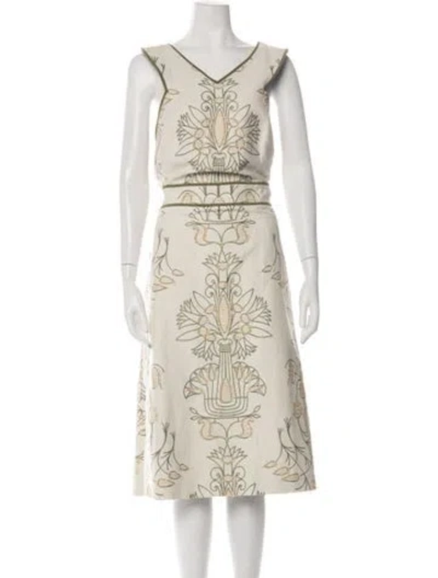 Pre-owned Tory Burch Floral Print Midi Length Dress In Neutrals