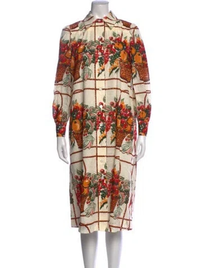 Pre-owned Tory Burch Floral Print Midi Length Dress In Neutrals