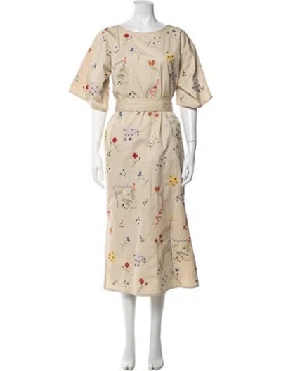 Pre-owned Tory Burch Floral Print Midi Length Dress In Neutrals