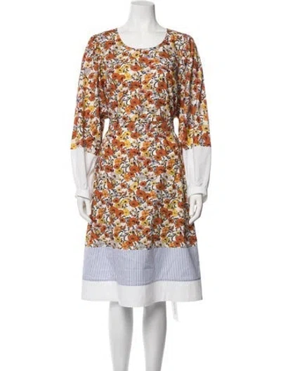 Pre-owned Tory Burch Floral Print Midi Length Dress In Orange