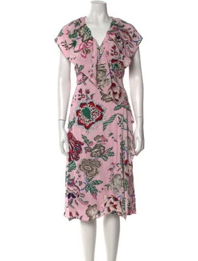 Pre-owned Tory Burch Floral Print Midi Length Dress In Pink