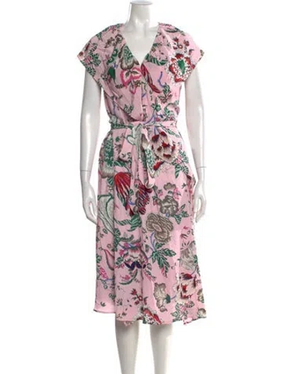 Pre-owned Tory Burch Floral Print Midi Length Dress In Pink