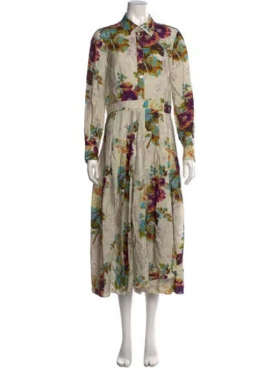 Pre-owned Tory Burch Floral Print Midi Length Dress In Purple