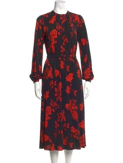 Pre-owned Tory Burch Floral Print Midi Length Dress In Red