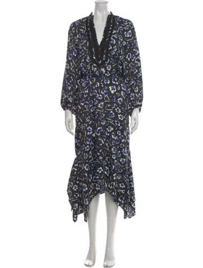Pre-owned Tory Burch Floral Print Midi Length Dress W/ Tags In Black