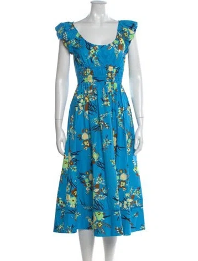 Pre-owned Tory Burch Floral Print Midi Length Dress W/ Tags In Blue