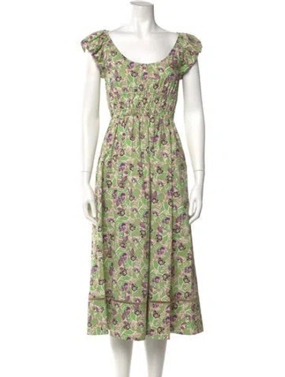 Pre-owned Tory Burch Floral Print Midi Length Dress W/ Tags In Green