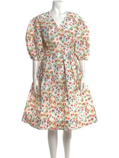 Pre-owned Tory Burch Floral Print Midi Length Dress W/ Tags In Neutral