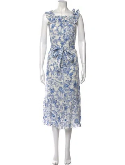 Pre-owned Tory Burch Floral Print Midi Length Dress In White