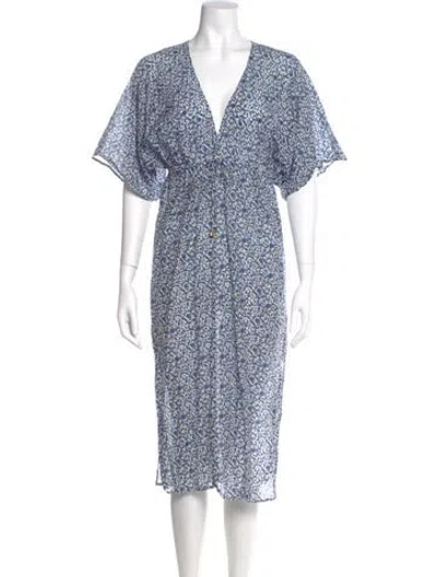 Pre-owned Tory Burch Floral Print Midi Length Dress In White