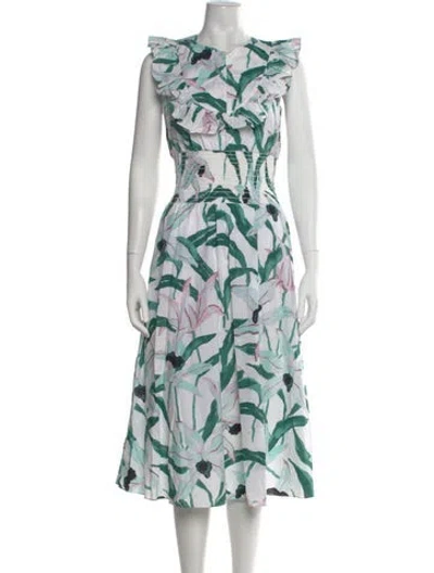 Pre-owned Tory Burch Floral Print Midi Length Dress In White