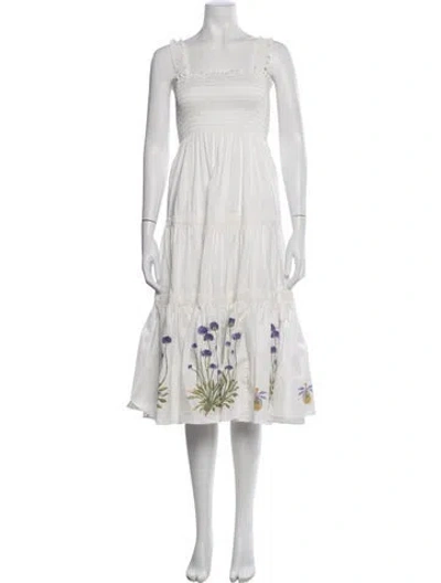 Pre-owned Tory Burch Floral Print Midi Length Dress In White