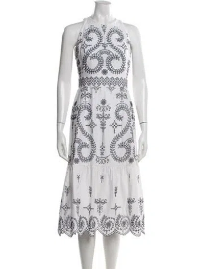 Pre-owned Tory Burch Floral Print Midi Length Dress In White