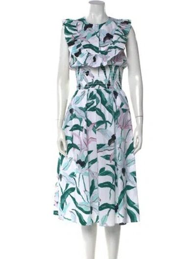 Pre-owned Tory Burch Floral Print Midi Length Dress In White