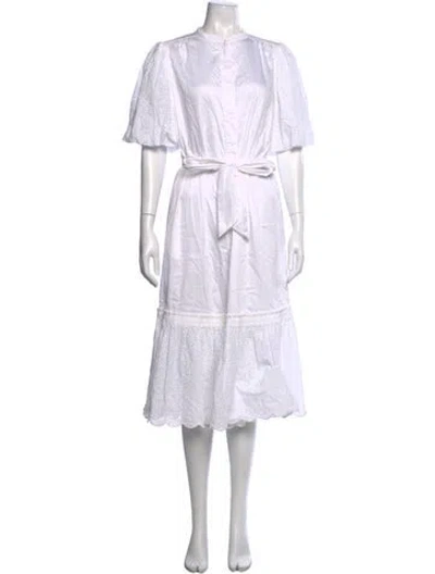 Pre-owned Tory Burch Floral Print Midi Length Dress In White