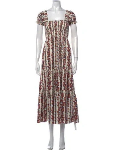 Pre-owned Tory Burch Floral Print Midi Length Dress In White
