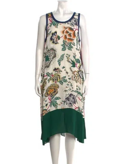Pre-owned Tory Burch Floral Print Midi Length Dress In White