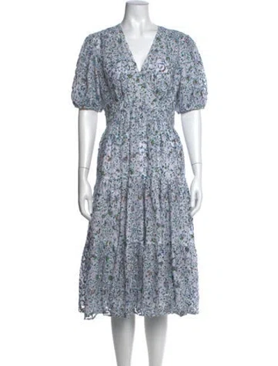 Pre-owned Tory Burch Floral Print Midi Length Dress In White