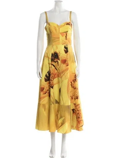 Pre-owned Tory Burch Floral Print Midi Length Dress In Yellow