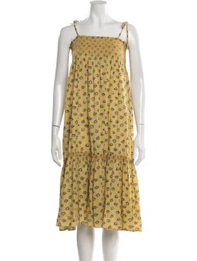 Pre-owned Tory Burch Floral Print Midi Length Dress In Yellow