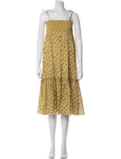 Pre-owned Tory Burch Floral Print Midi Length Dress In Yellow