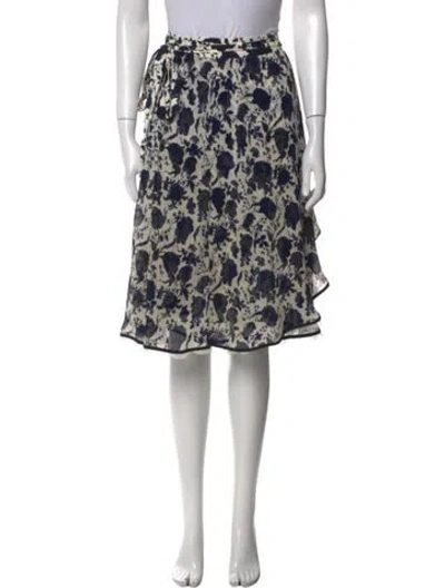 Pre-owned Tory Burch Floral Print Midi Length Skirt In Blue