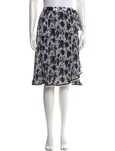 Pre-owned Tory Burch Floral Print Midi Length Skirt In Blue