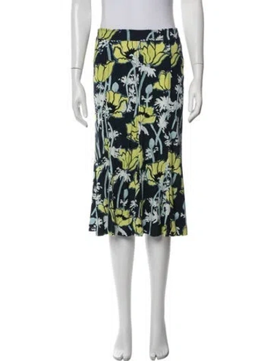 Pre-owned Tory Burch Floral Print Midi Length Skirt In Blue