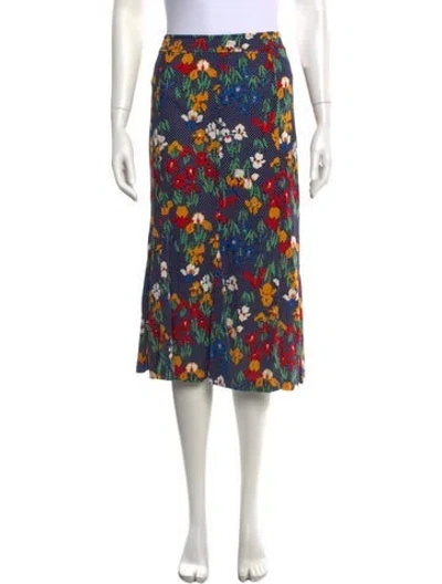 Pre-owned Tory Burch Floral Print Midi Length Skirt In Blue/orange/red
