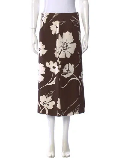 Pre-owned Tory Burch Floral Print Midi Length Skirt In Brown